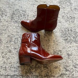 Free People frontier western cowboy boots patent leather red block heel 38 / 8